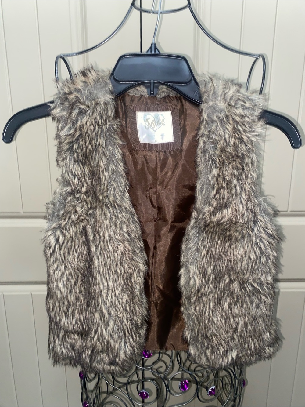 Justice Girls' Faux Fur Vest in Brown Lrg